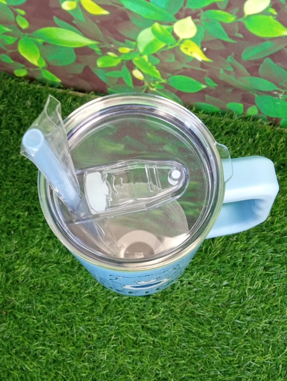 🏠 Care Bears Grumpy Bear "Like I Care" Blue Travel Mug with Straw - Picture 5 of 7